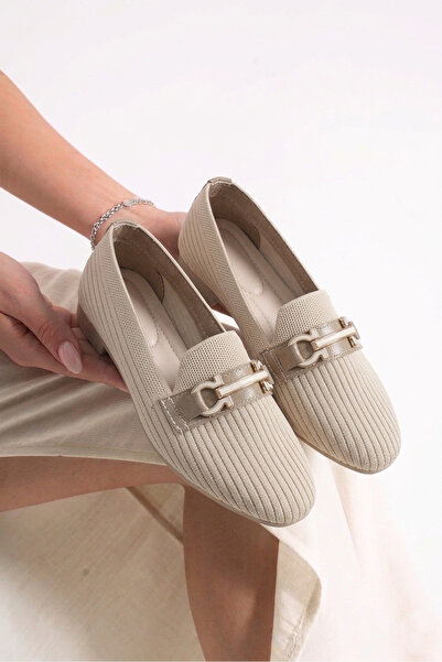 Babetty 1783 Beige Lightweight Comfortable Knitwear Daily Women's Ballerinas