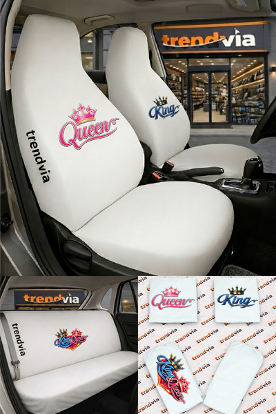 trivexa King and Queen Logo Car Seat Cover Front and Back Set – Combed Cotton...