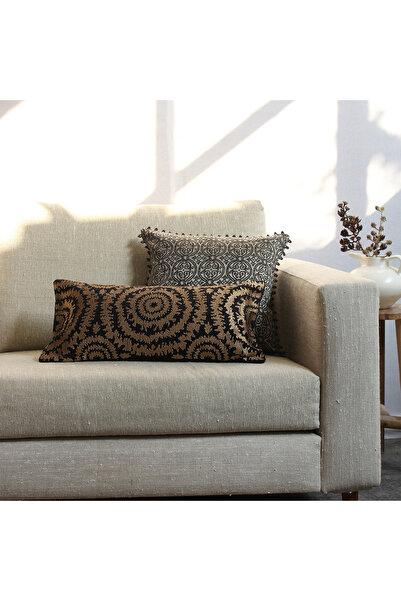 Tohfa Luxe وسادة زانيا المزخرفة يدويًا - 30×60 سم، حرير توسر مع تطريز يدوي وت...