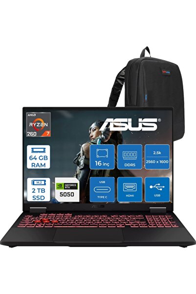 ASUS Tuf Gaming A16 FA608UH Ryzen 7 260 Aı 64GB Ddr5 2tb SSD 16-Inch 8GB/RTX5...