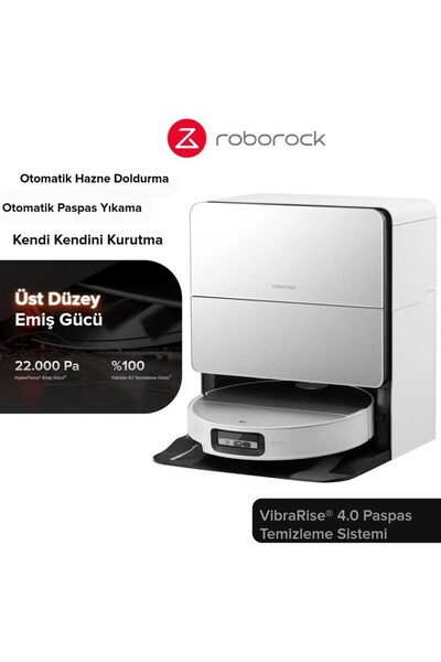 Roborock 22000Pa Sonik Titreşimli Paspas Sıcak Su ile Kendini Yıkama ve Boşal...