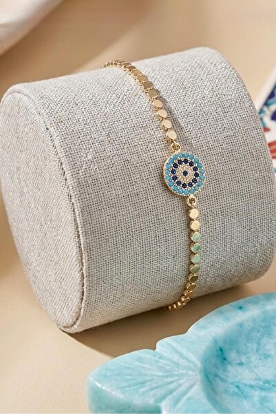 Atölye Olcay Eser Women's Gold Color Evil Eye Beaded Zircon Stone Minimalist ...