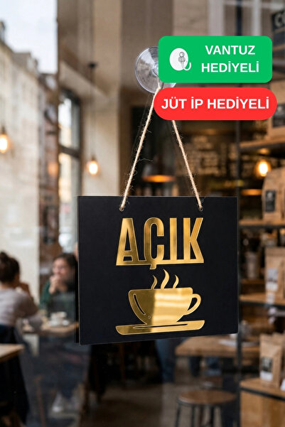 Kutaydan Ahşap Üzeri Gold Aynalı Pleksi Açık-Kapalı Cafe ve Restaurant Tabelası