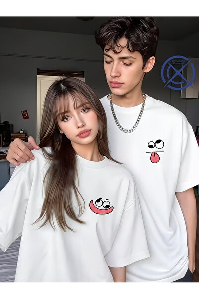 Ciel Lune Lover Combination T-Shirt Set of 2 Unisex Minimal Face Printed Coup...
