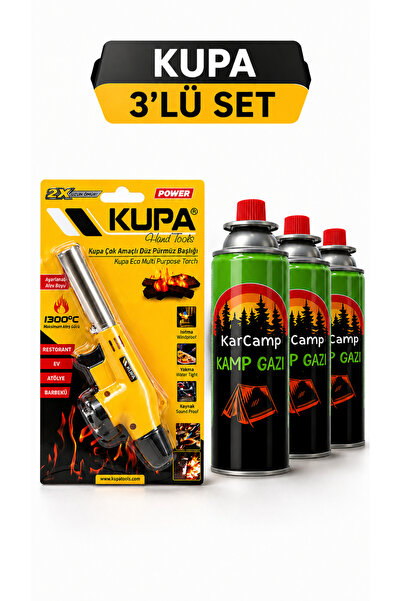 Kupa Çakmaklı Pürmüz Seti 3 Adet 220 Gr Kamp Gaz Kartuşu