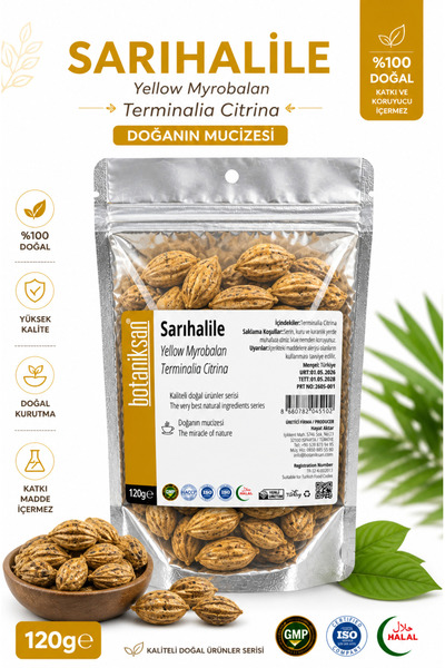 botaniksan Sarıhalile 120gr – Terminalia Citrina (Yellow Myrobalan) Doğal Bit...