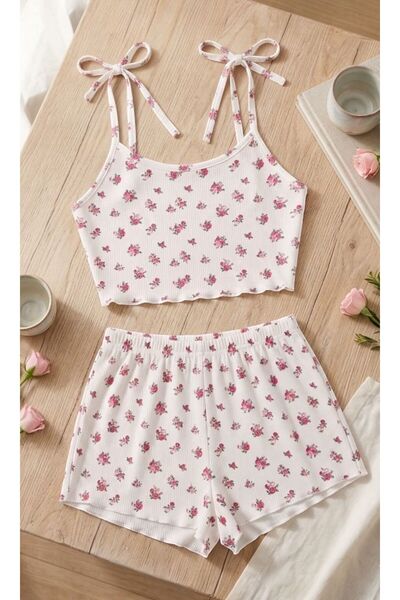 PEMBİŞ HOMEWEAR Angelina Fitilli Kaşkorse Şort Takımı