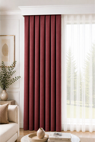 BURCIN HOME ستارة خلفية مطوية 1/3 بوصة، لون أحمر داكن، مقاس 100x250 سم (خيارا...