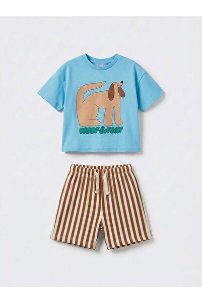 YİGİT BUTİK Set de tricou și pantaloni scurți din bumbac cu imprimeu câine pe...