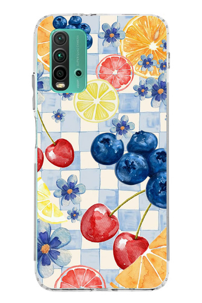 TechTree Redmi 9T-POCO M3 Uyumlu Sulu Boya Meyve ve Çiçek Desenli Baskılı Sil...