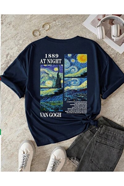 NIGRUM PARDUS YUVARLAK YAKA VAN GOGH MANZARA SIRT BASKILI KIZ ÇOCUK PAMUK T-S...