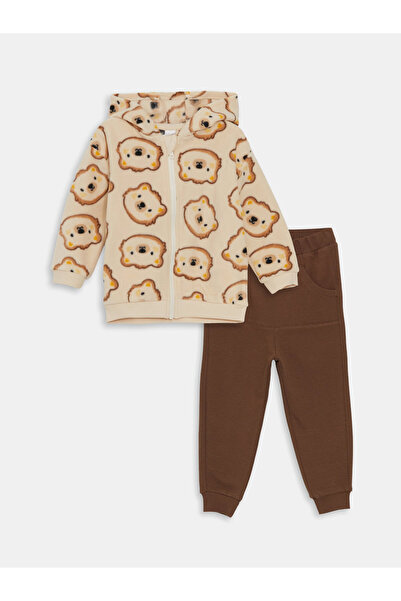 LC Waikiki Set de 2 piese: Cardigan cu glugă și pantaloni de trening pentru b...
