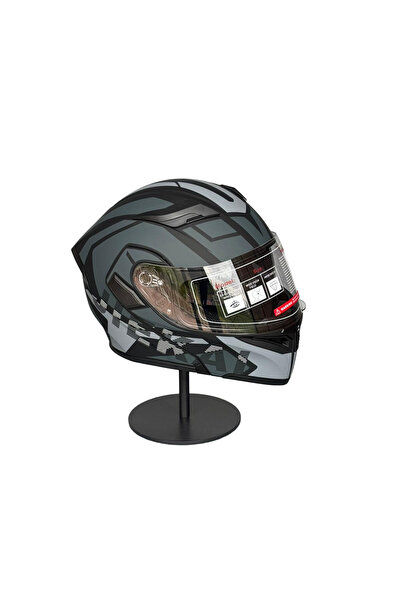 half - 902 Güneş Vizörlü Çene Açılır Kask H1 GREY (Şeffaf Vizörlü)