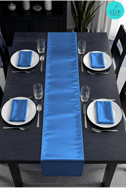 esin tekstil Luxurious Satin Textured Indigo Runner