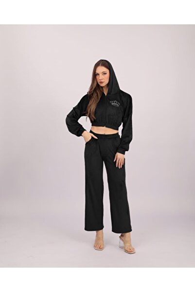 Clyfora Velvet Crop Jacket Pajama Set