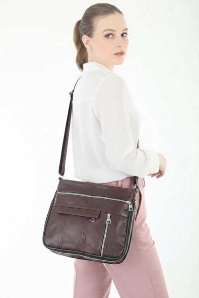 Latife Genuine Leather Large Crossbody and Shoulder Bag with Multiple Pockets