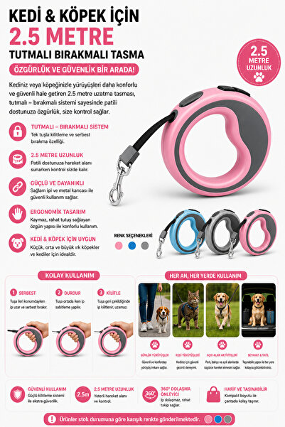 House Bird Kedi & Köpek İçin 2.5 Metre Tutmalı Bırakmalı Otomatik Gezdirme Ta...