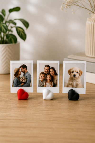 Eyiser Store 3 Adet Kalp Tasarımlı Fotoğraf ve Not Tutucu - Kırmızı, Siyah, B...