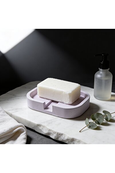 onestudio Concrete Soap Dish with Drain Channel Rounded Rectangular Bathroom ...