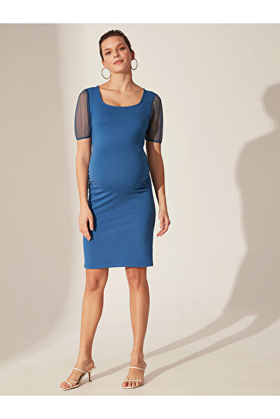 LC Waikiki Flexible Maternity Dress with Sleeves Tulle Detail