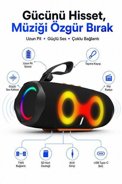 METONTECH Charce 6 Taşınabilir Bluetooth Hoparlör | RGB Led, IP65, USB, AUX, ...