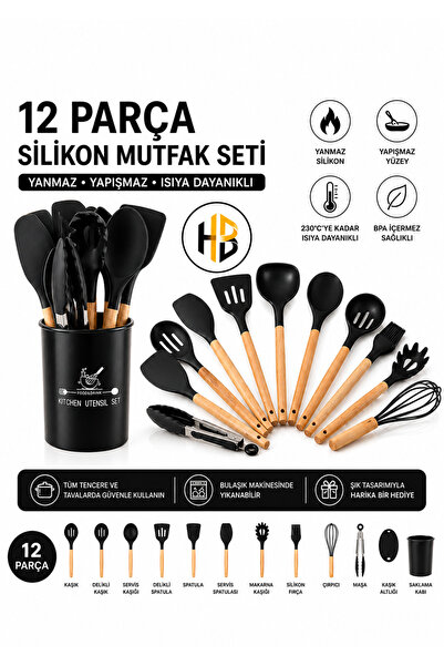 HOBİLON 12 Parça Isıya Dayanıklı İz Yapmaz Silikon Spatula Seti