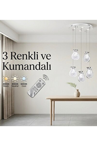 Avize KURDELE 3 RENKLİ KUMANDALI 5 Lİ SARKIT