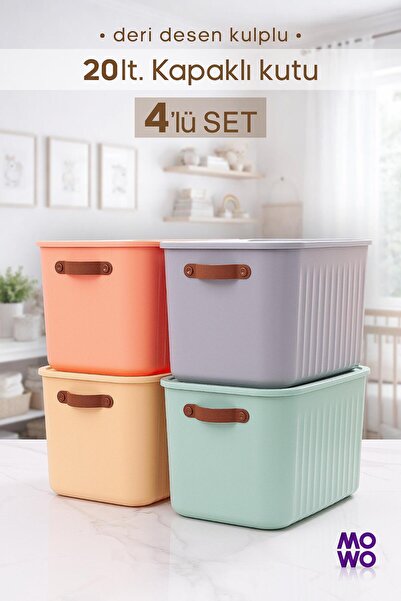 Mowo Home BigBox Kulplu 20 Lt 4' lü Mix Dolap Düzenleyici Saklama Kutusu Sepe...