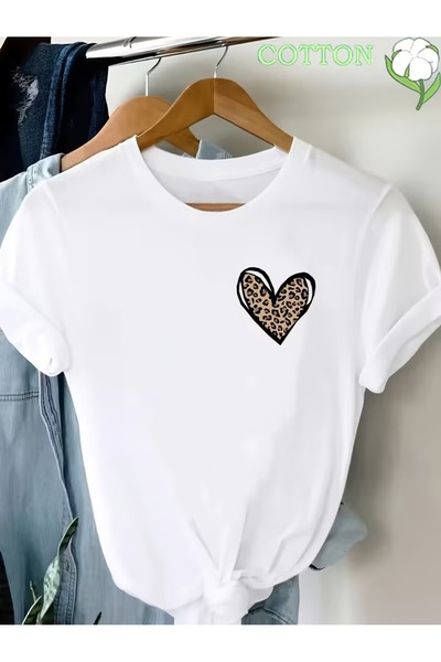 puolikuu Tricou cu imprimeu mixt pentru femei, confortabil, cu croială lejeră