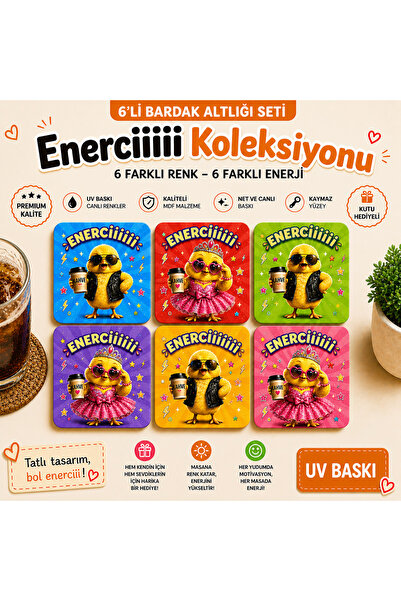 Migure 6'lı Bardak Altlığı Seti Saklama Kutulu - Enerciii Koleksiyonu