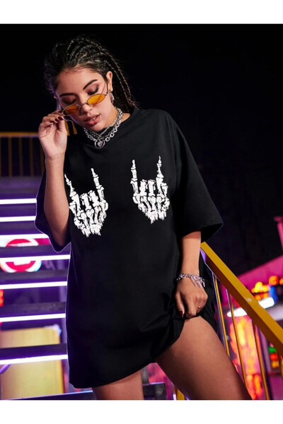 Efnaz style Printed Oversize T-shirt - Black