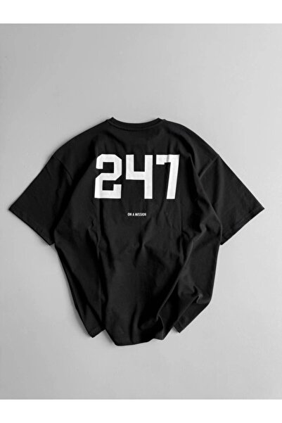 Efnaz style Printed Oversize Crew Neck T-Shirt - Black