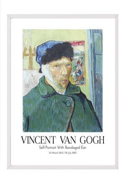 Postifull Vinsent van Gog - Autoportret sa zavijenim uhom, slika u belom okvi...