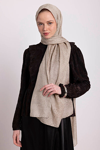 Ayshara Vaha Safari Patterned Double-Sided Shawl - Stone Cream
