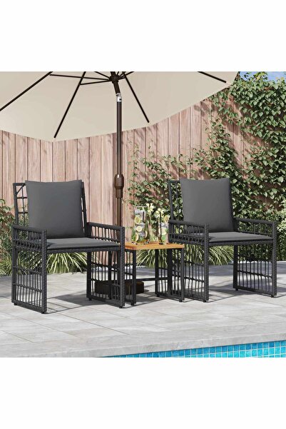 vidaxl Set de Mobilier pentru Exterior 3 pcs Negru si Gri inchis
