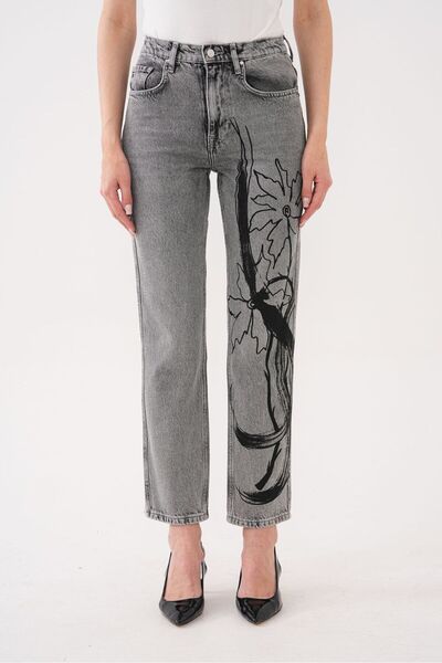 MINCHETTO 6041 Kadın Yüksek Bel Baskılı Jean Pantolon