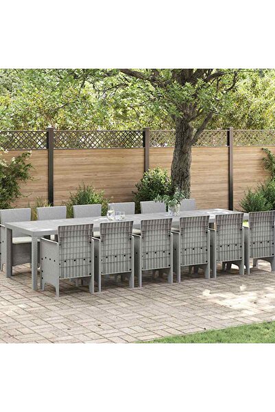 vidaxl Set de masa pentru gradina 13 pcs Gri deschis Ratan Polt