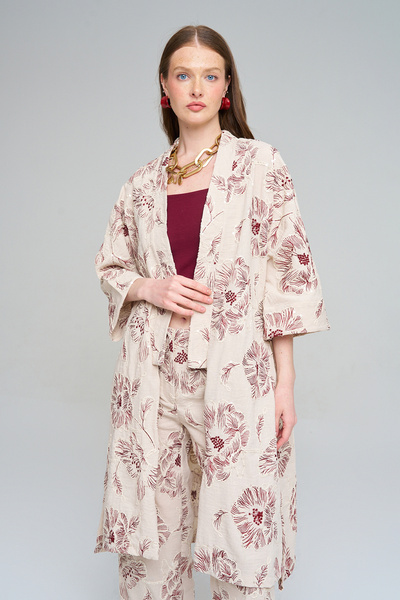 Orfeo Negro Women's Long Kimono with Large Floral Embroidery and Sequin Trim