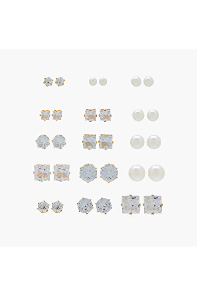 Lifestyle Pack of 18 Metallic Embellished Stud Earrings with Pushback Closure