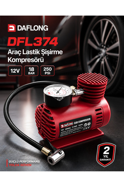 DAFLONG PROFESYONEL 12V 250 PSI ARAÇ HAVA KOMPRESÖRÜ DFL-374