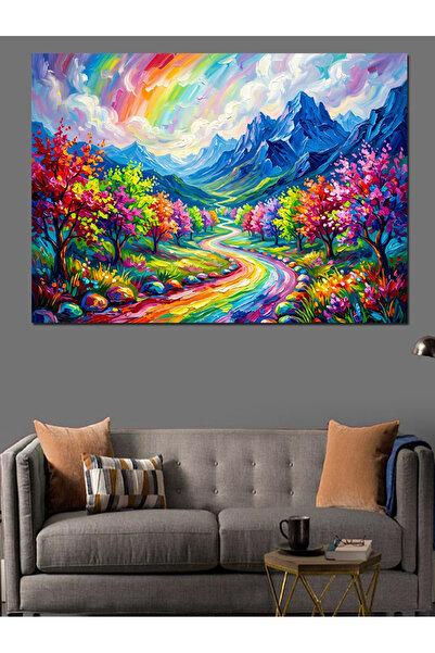 Artmeg Drum colorat prin pădure sub curcubeu - Tablou decorativ din lemn MDF