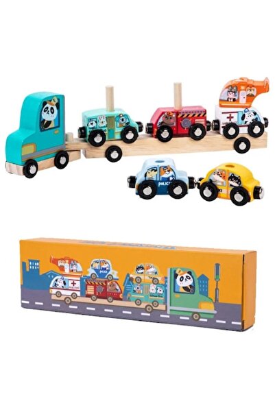 Stuniko ® Jucărie din lemn Montessori 2 în 1 pentru copii: Camion transportor...