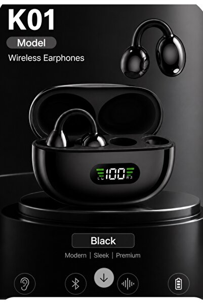 Voground K01 klip-On Açık Kulak Kablosuz Bluetooth Kulaklık V5.4 LED Ekranlı ...