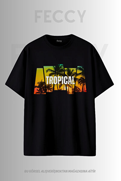 FECCY Premium Tropical Printed Hunter Theme Unisex Oversize Γυναικείο T-Shirt...