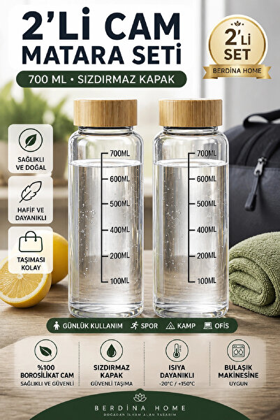 Berdina Home 2'li Cam Matara Seti 700 ML Borosilikat Sızdırmaz Kapaklı Sağlık...