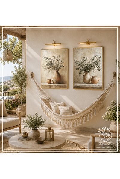 Tablomtr Olivenz - Dijital Baskılı Gold Metal Çerçeveli Gerçek Camlı 2'li Dek...