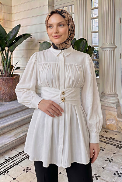 zenne Wide Belted Shirt Y0134 - Cream