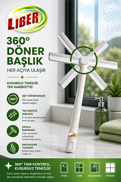 Liber Cam ve Tezgahlar için çek çek cam sil 360 derece dönebilen cam silme ap...