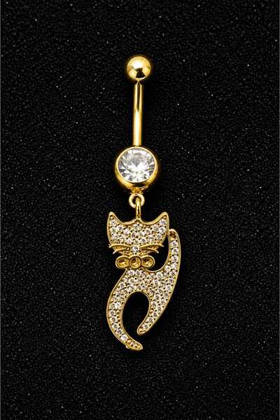 ömay takı Kedi Zirkon 316 l Cerrahi Çelik gold Göbek Piercing