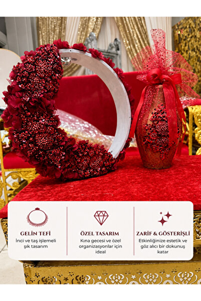 ŞİİR GİBİ HEDİYELİK İnci İşlemeli, Aplikli Gelin Tefi & Süslemeli Kına Testis...